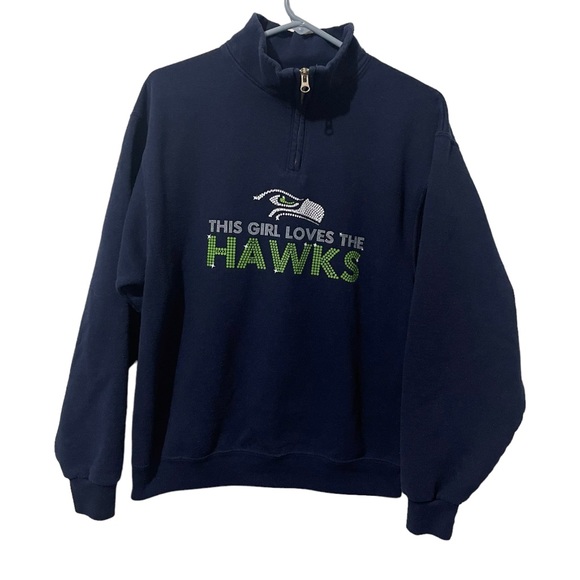 Jerzees Sweaters - Seattle Seahawks Sweater Women Medium Jerzees 1/4 Quarter Zip Pullover NFL
